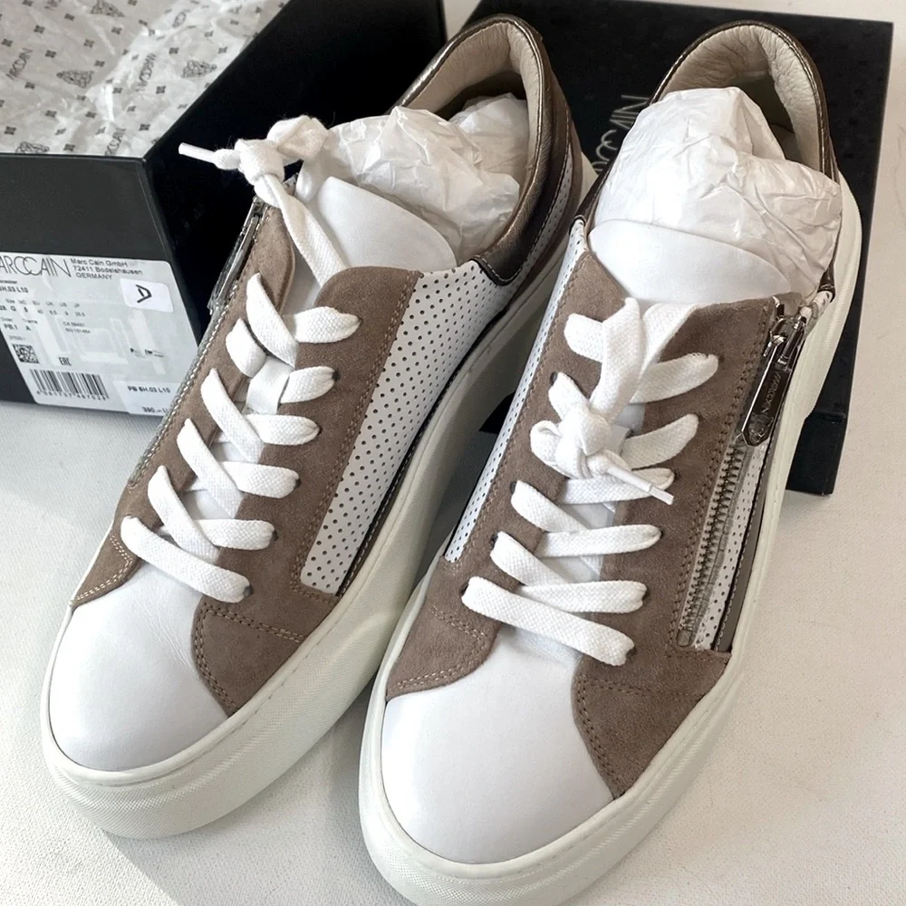 (LGSF) Marc Cain Article Sneaker Suede & Metallic Gold trim, Size 9, New in Box